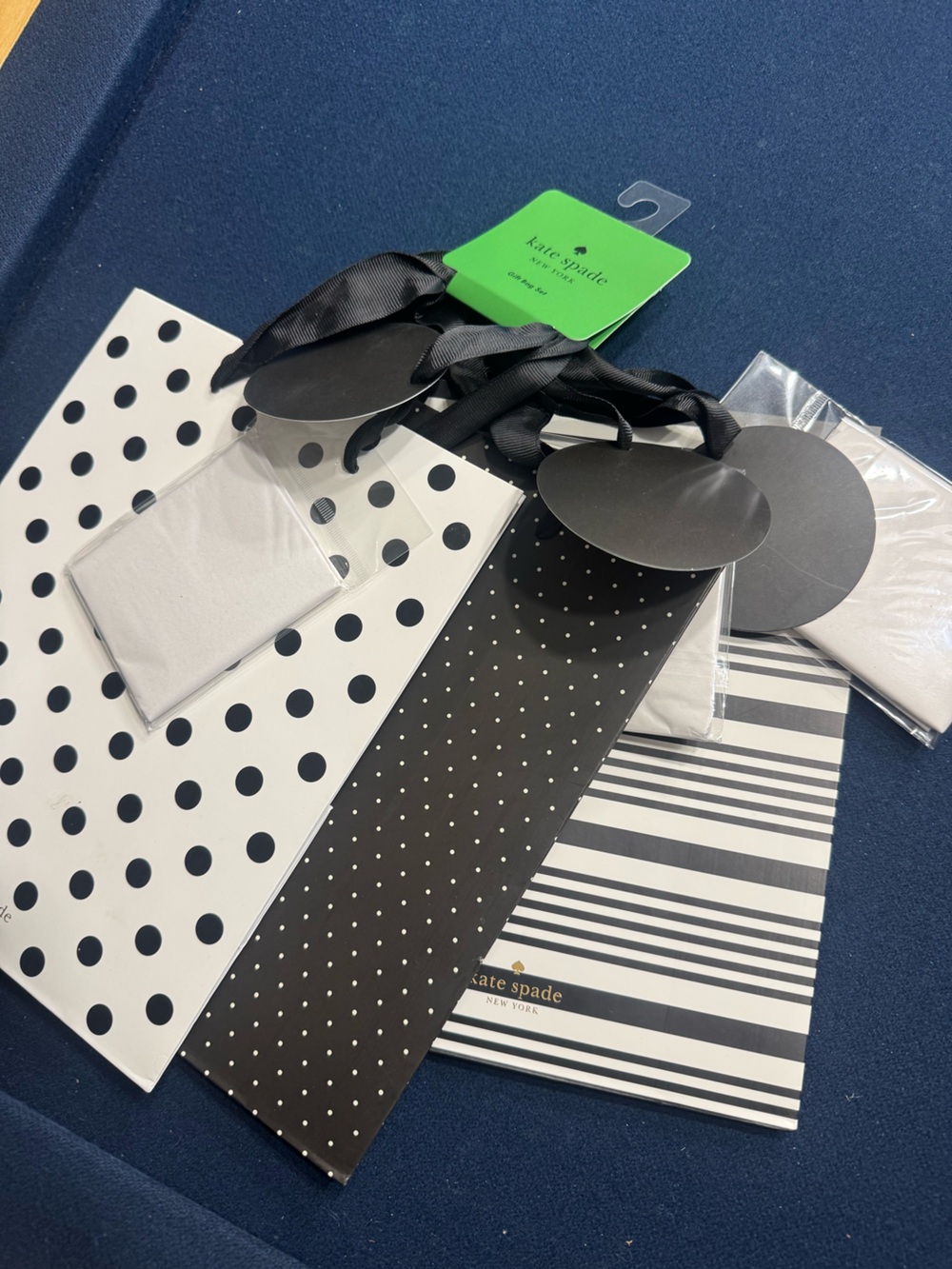 Trio of kate ♠️ spade Black and white Gift Bag Set-stripes/polka dots plus more!
